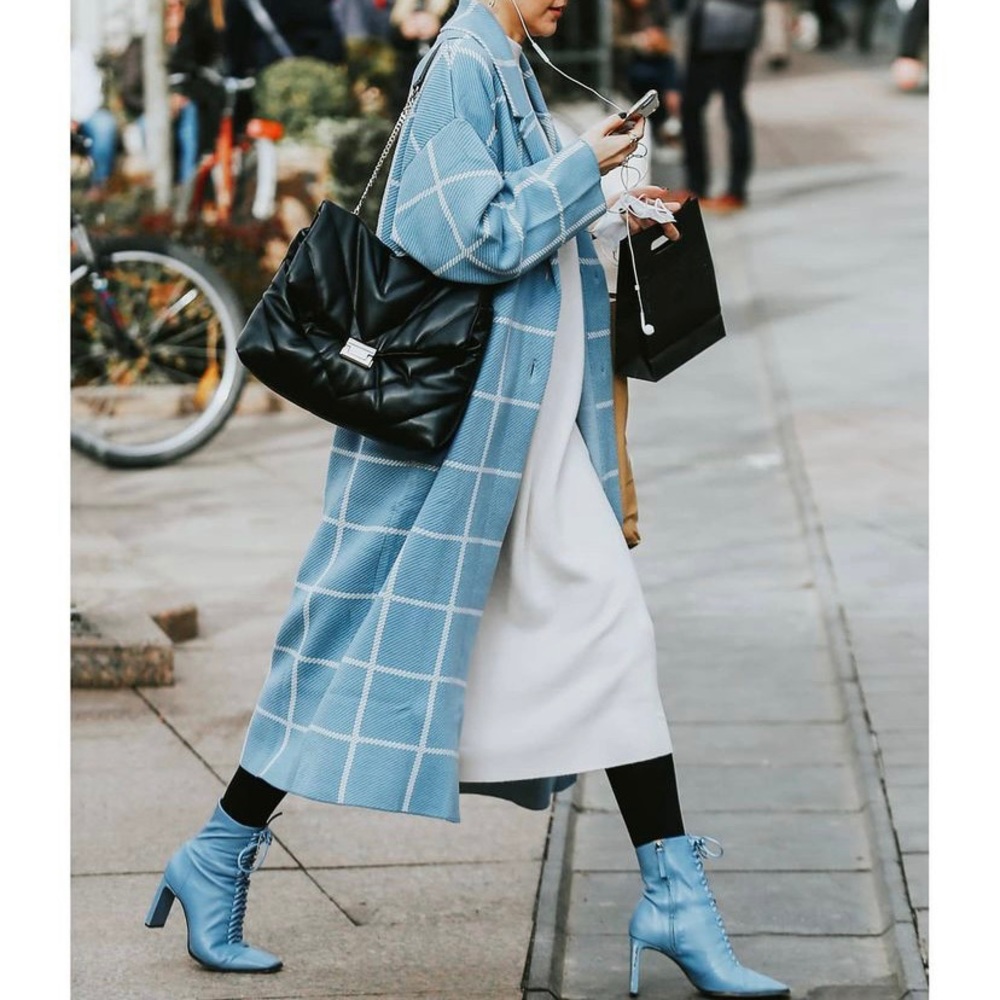 NEW Zara sky blue check coat blogger style - Picture 2 of 9